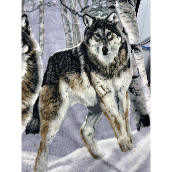 Vintage AL AGNEL Wolf pack 3 winter forest birch 58x48 throw blanket fleece - Picture 3 of 3